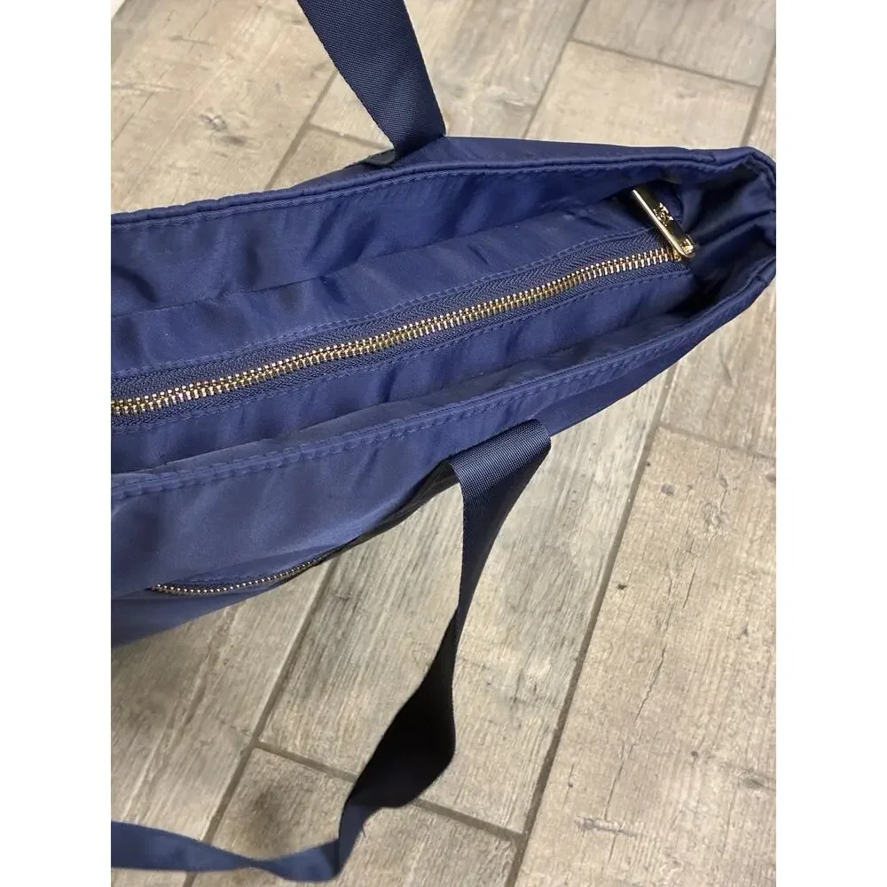 Badgley Mischka Uncomplicated Nylon Weekender Travel Tote Bag Navy Blue Gold HW